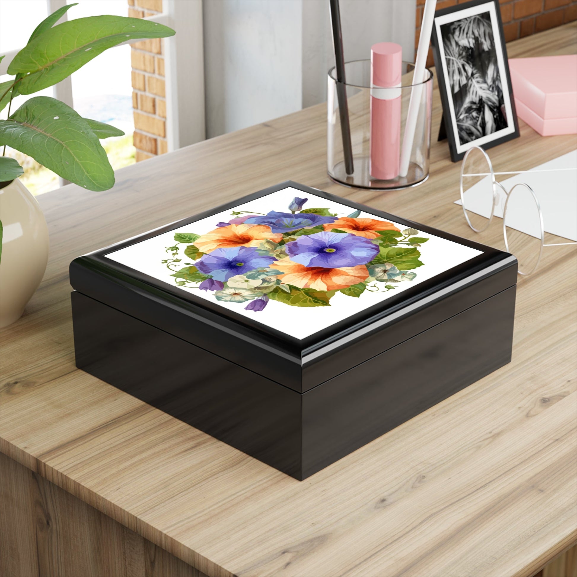 Floral Pansy Jewelry Box — Hand-Painted BOHO Jewelry Organizer - Cherished Harbor Gifts