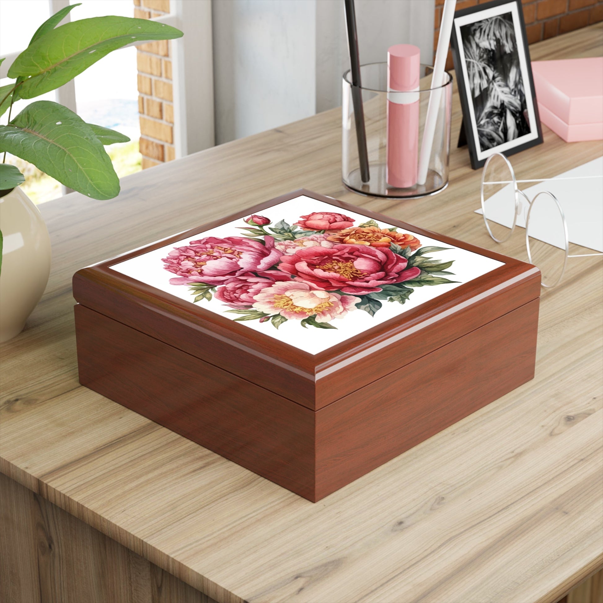 Floral Peony Jewelry Box — Pink Peony Keepsake Box For Her - Cherished Harbor Gifts