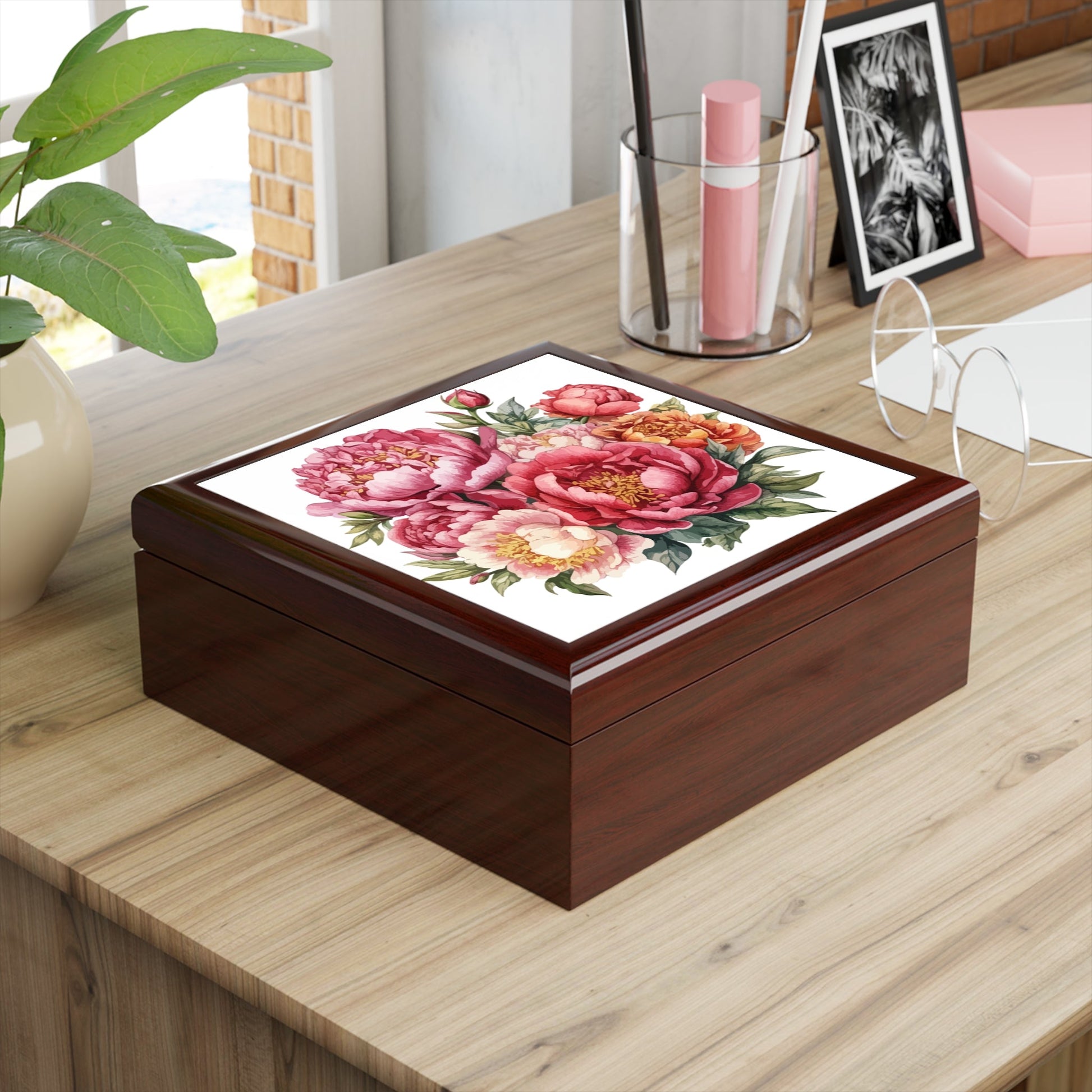 Floral Peony Jewelry Box — Pink Peony Keepsake Box For Her - Cherished Harbor Gifts