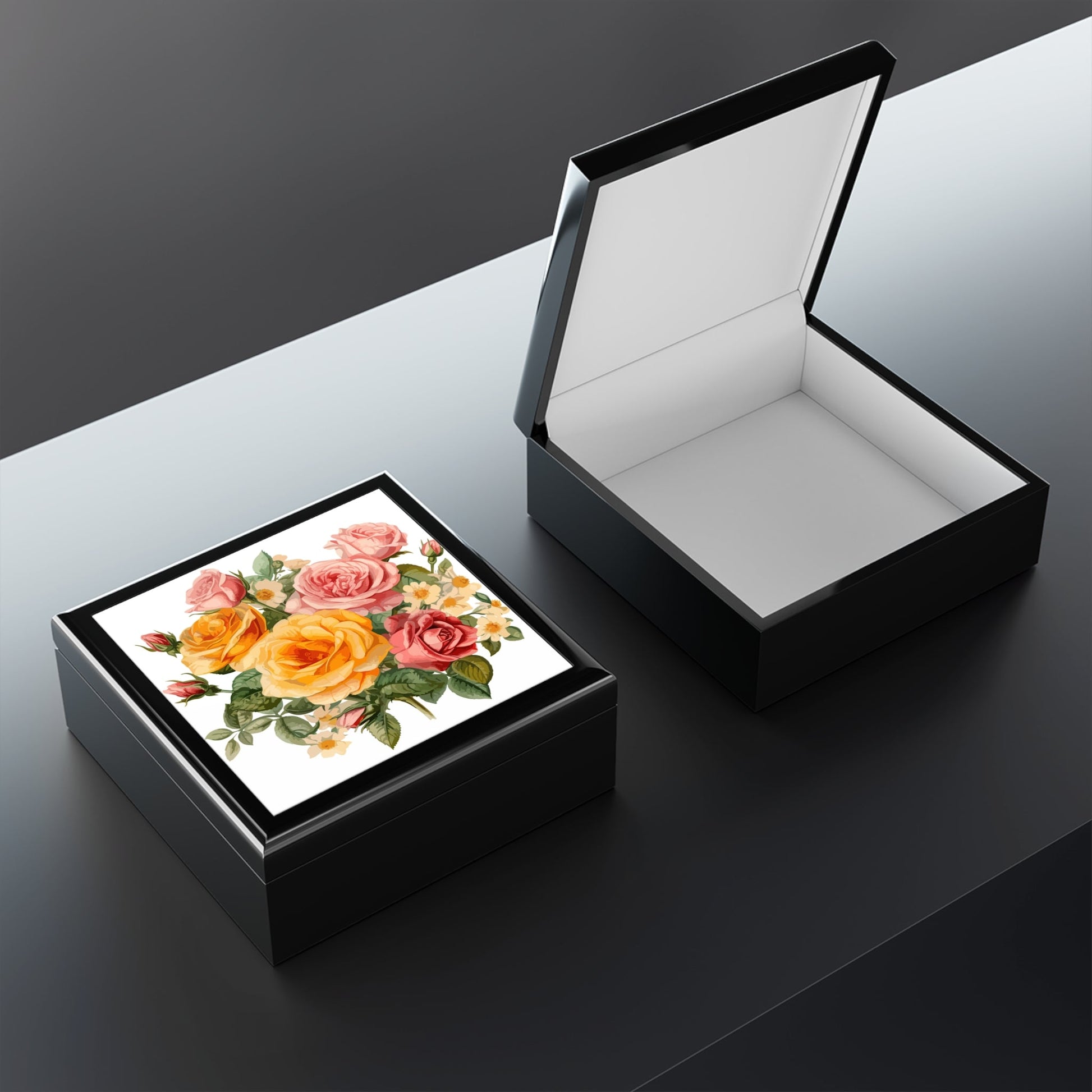 Floral Rose Jewelry Box — Vintage Pink & Yellow Rose Floral Keepsake Gift - Cherished Harbor Gifts