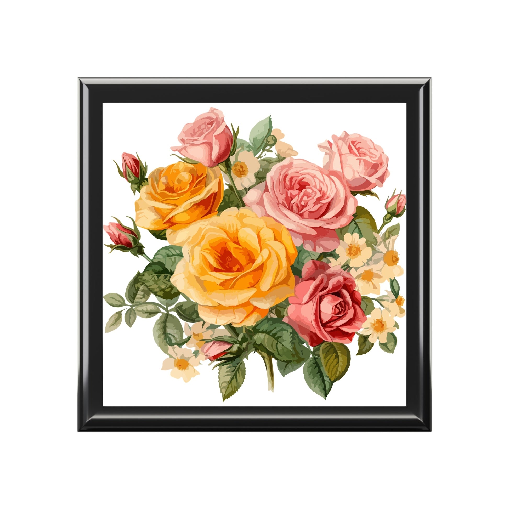 Floral Rose Jewelry Box — Vintage Pink & Yellow Rose Floral Keepsake Gift - Cherished Harbor Gifts