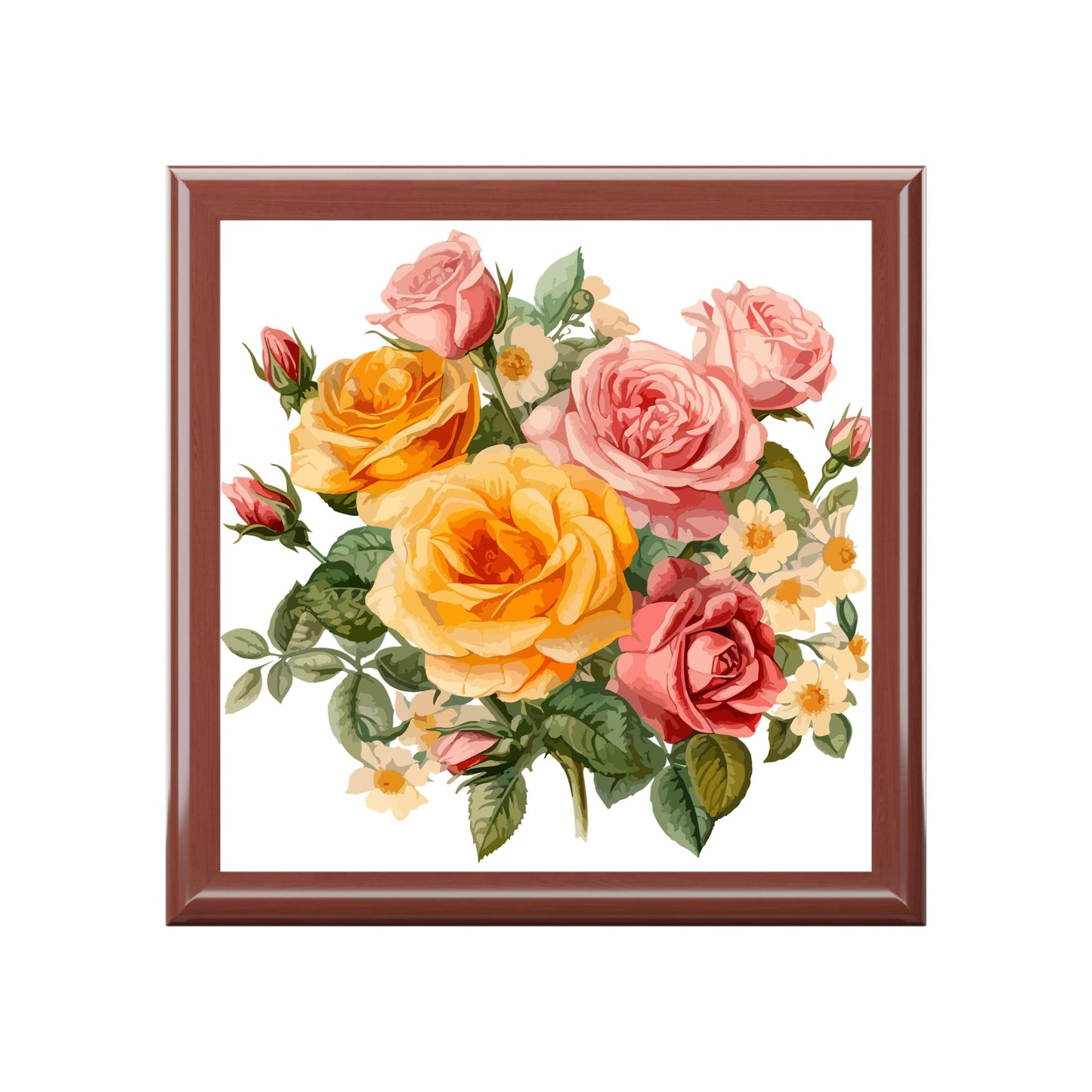 Floral Rose Jewelry Box — Vintage Pink & Yellow Rose Floral Keepsake Gift - Cherished Harbor Gifts
