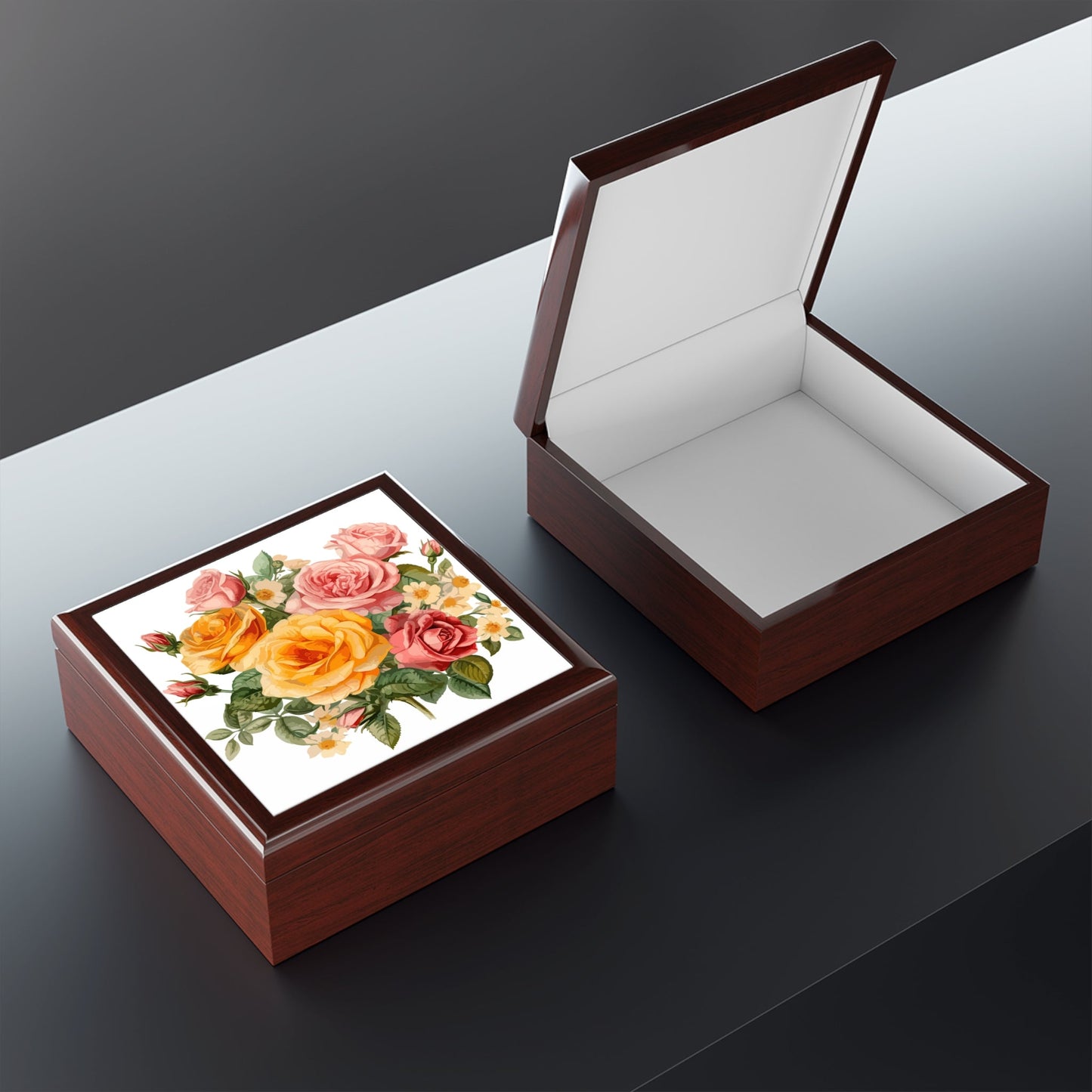 Floral Rose Jewelry Box — Vintage Pink & Yellow Rose Floral Keepsake Gift - Cherished Harbor Gifts