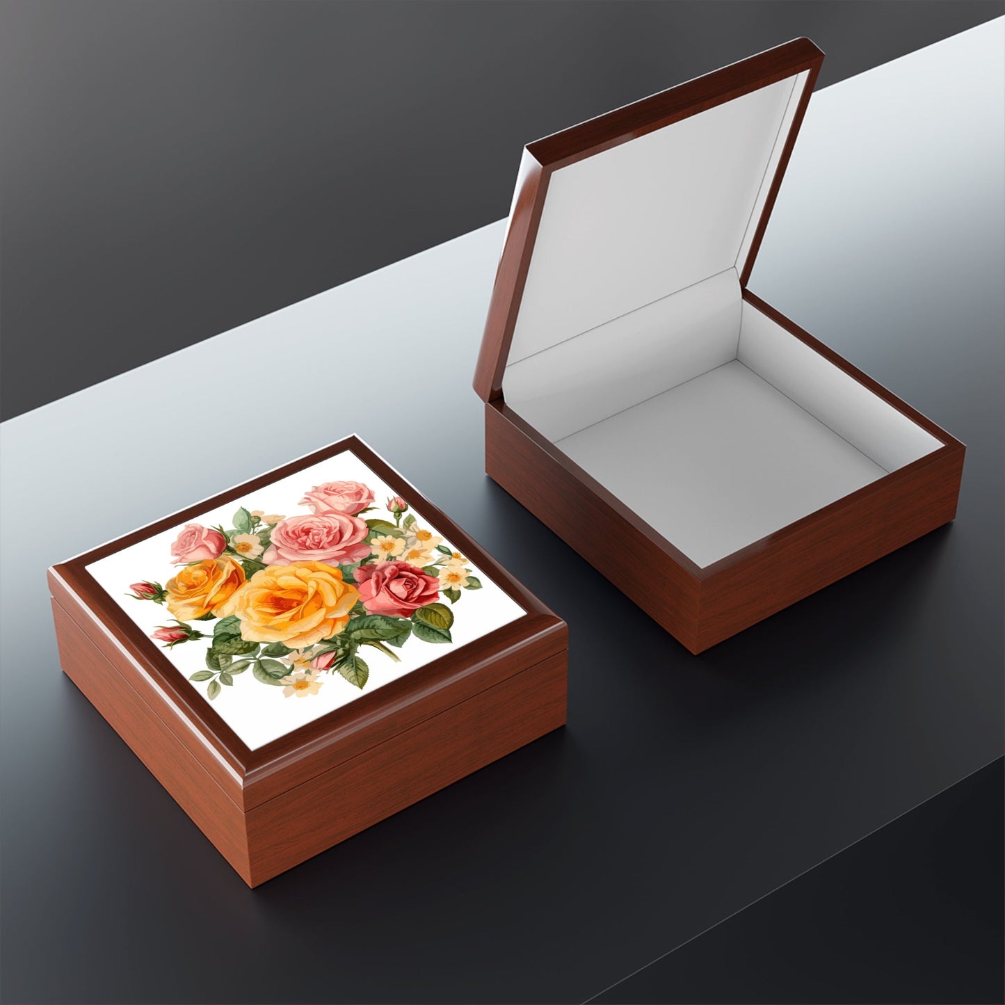 Floral Rose Jewelry Box — Vintage Pink & Yellow Rose Floral Keepsake Gift - Cherished Harbor Gifts