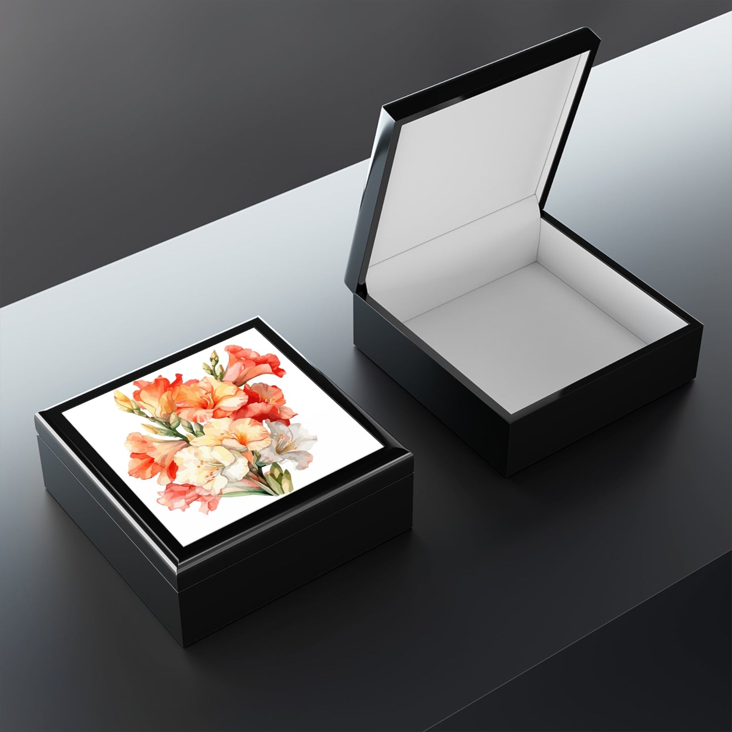 Floral Watercolor Gladiolus Elegant Jewelry Box - Elegant Keepsake with Rubberwood, 7.24" x 2.76" - Cherished Harbor Gifts