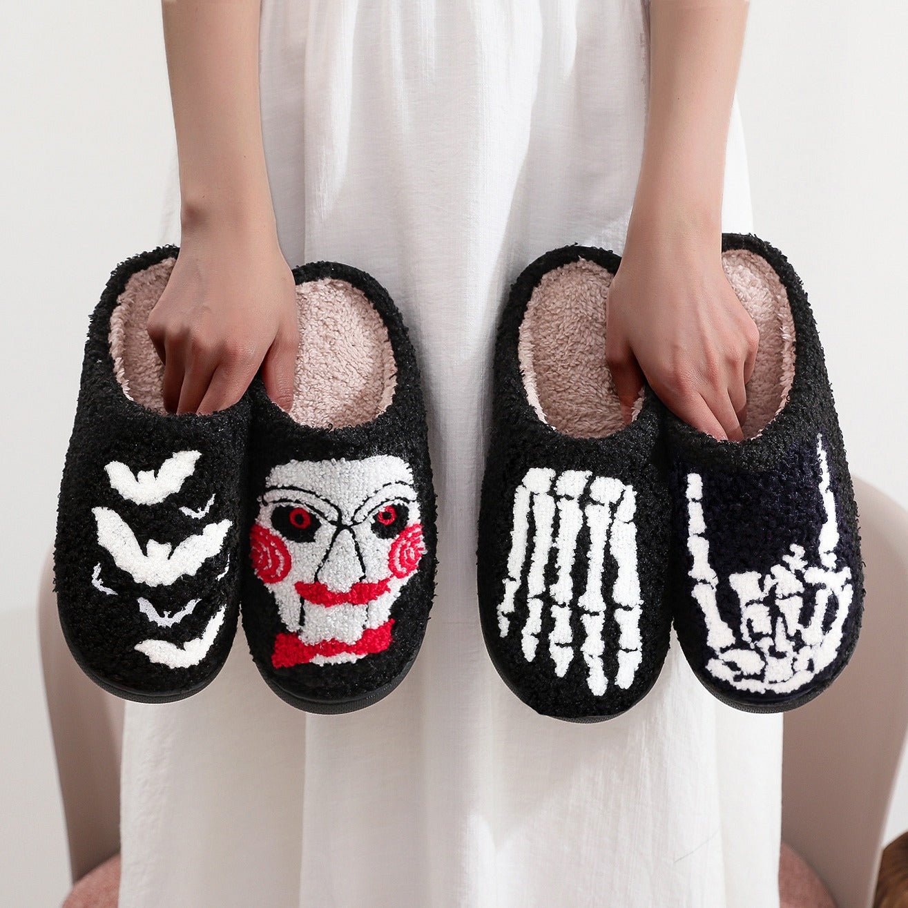 Halloween Plush Slippers Cozy Ghost Skull Pumpkin Shoes - Cherished Harbor Gifts