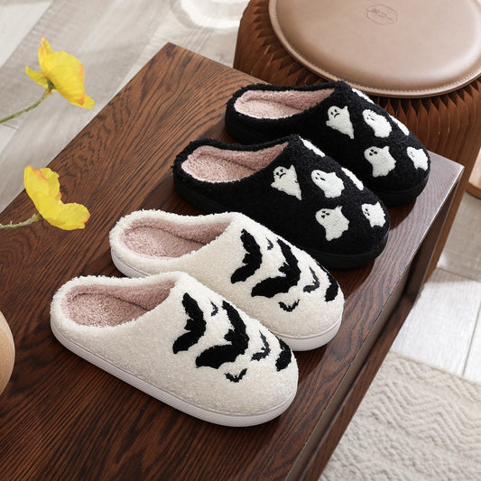 Halloween Plush Slippers Cozy Ghost Skull Pumpkin Shoes - Cherished Harbor Gifts
