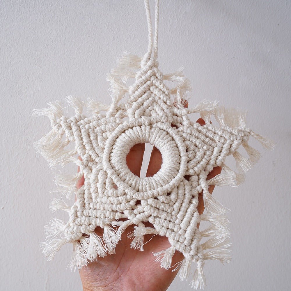 Handwoven Boho Cotton Star Wall Hanging Decor - Cherished Harbor Gifts