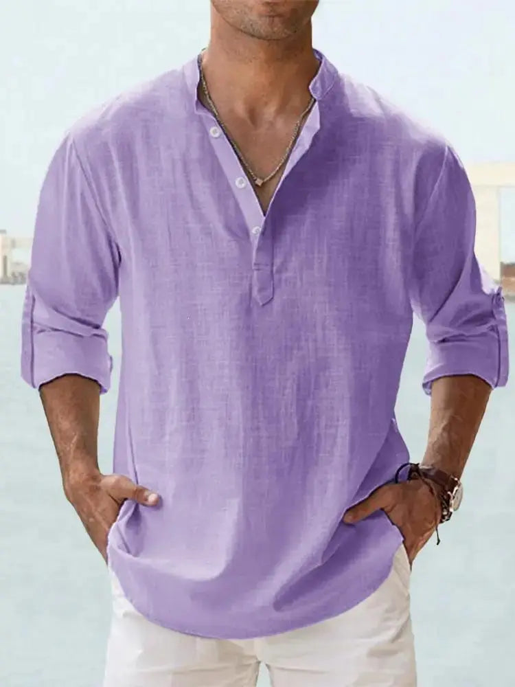 Men's Linen Casual Shirt - Relaxed Long Sleeve Pullover by TED