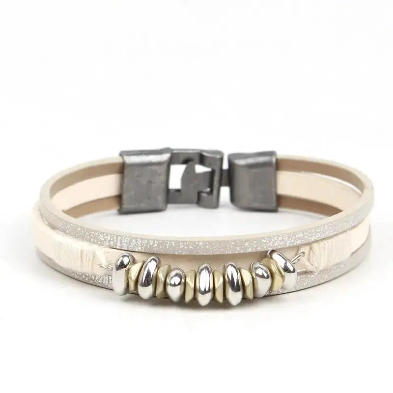 Unisex Multi-Layer Leather Bracelet | Hand-Woven Geometric Casual Wristband by TED