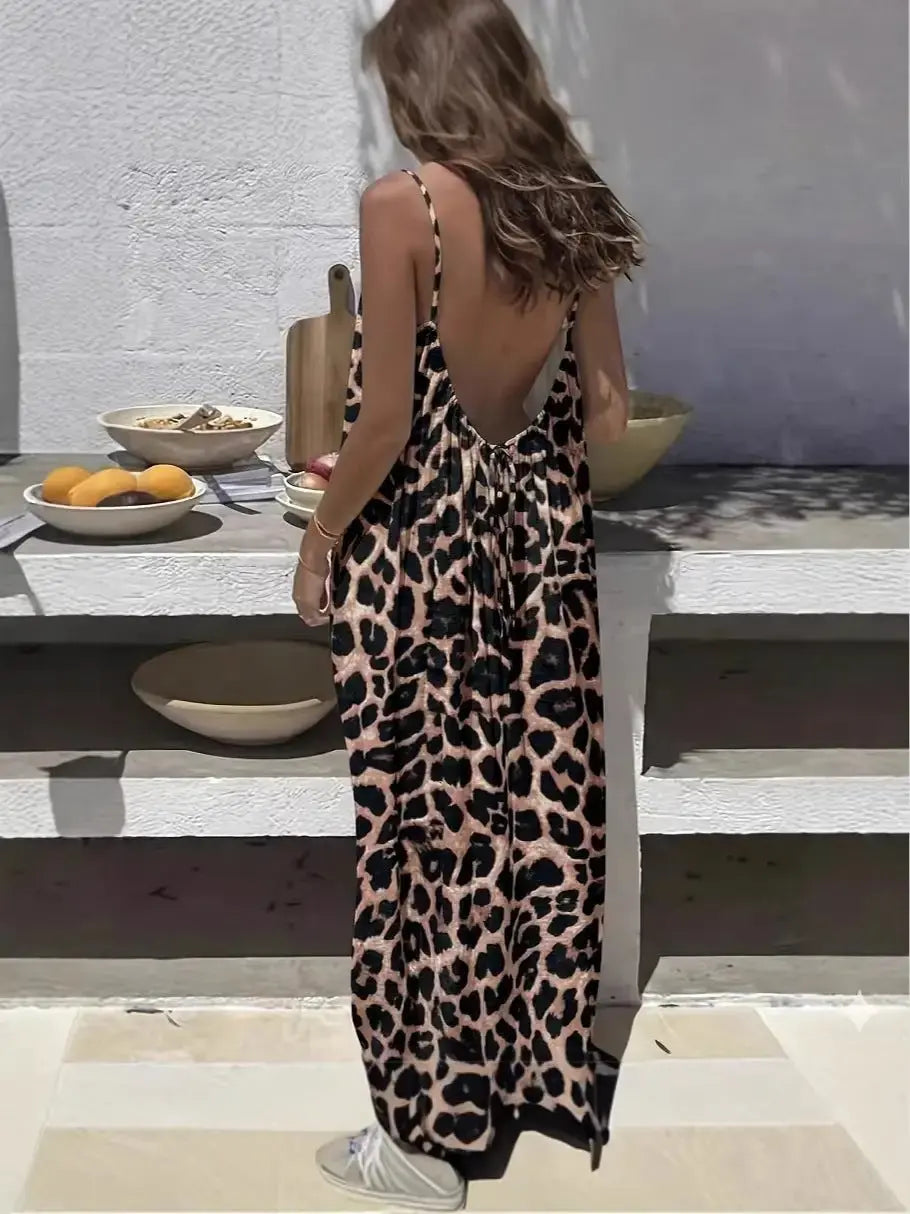 Women’s Backless Leopard Print Maxi Dress | Loose Sleeveless Vacation Dress Sizes S–5XL by TED