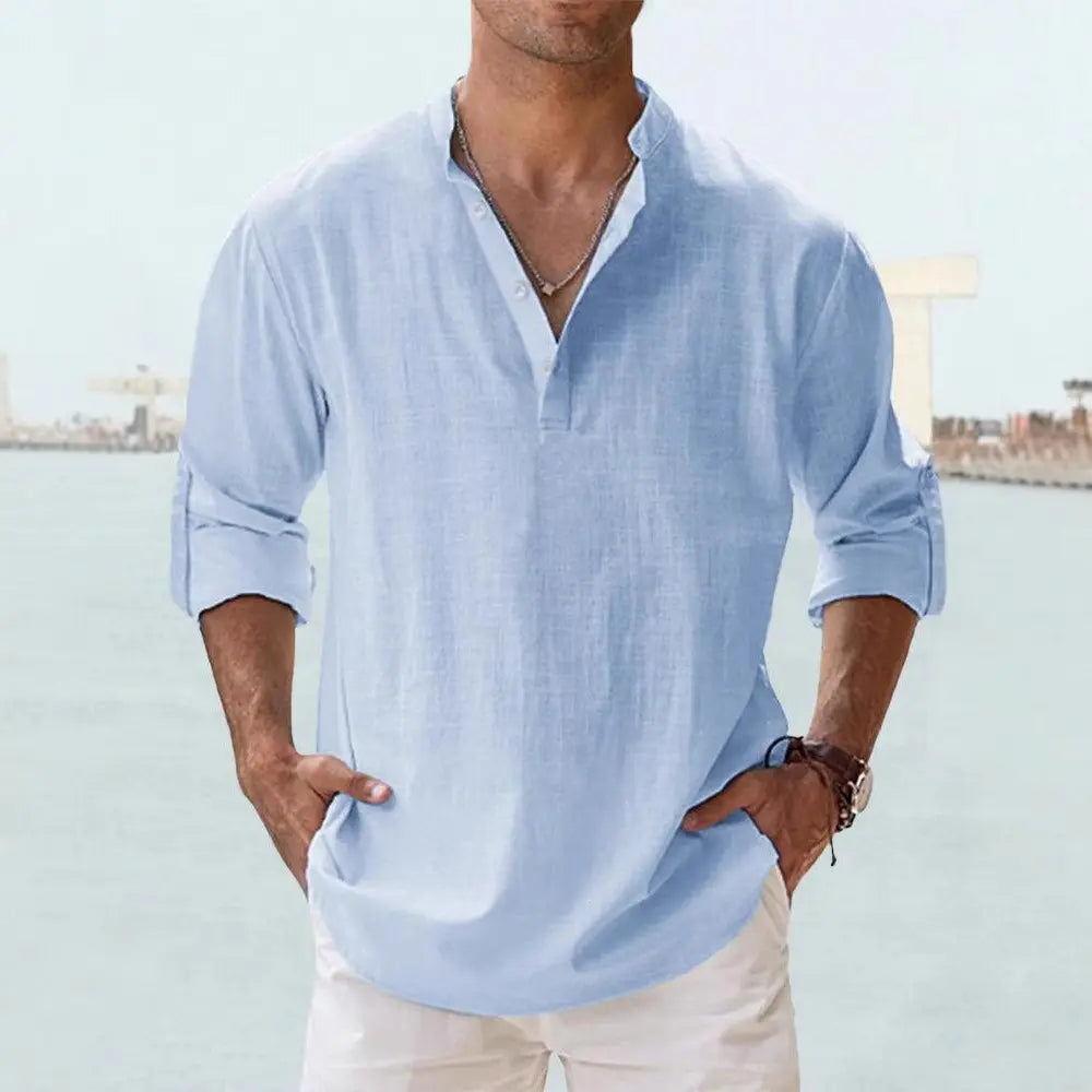 Men's Linen Casual Shirt - Relaxed Long Sleeve Pullover by TED