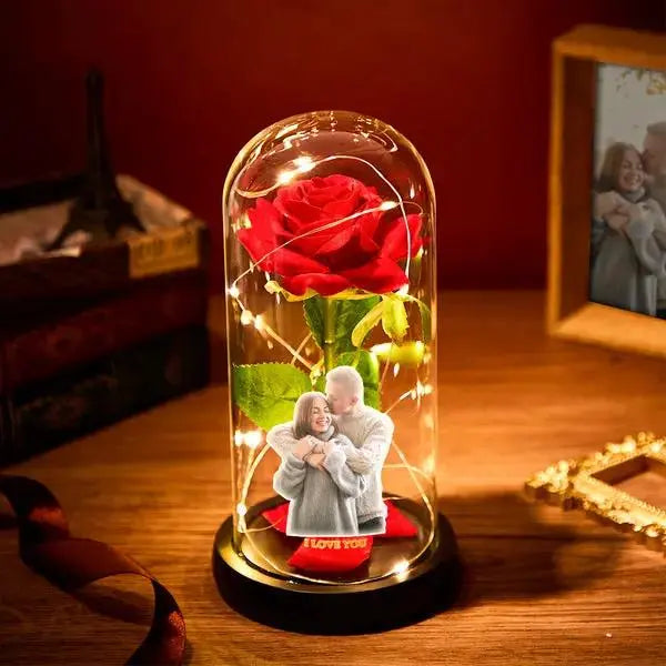 Custom Rose Gift - LED Night Light with Eternal Red Rose by Inkedjoy