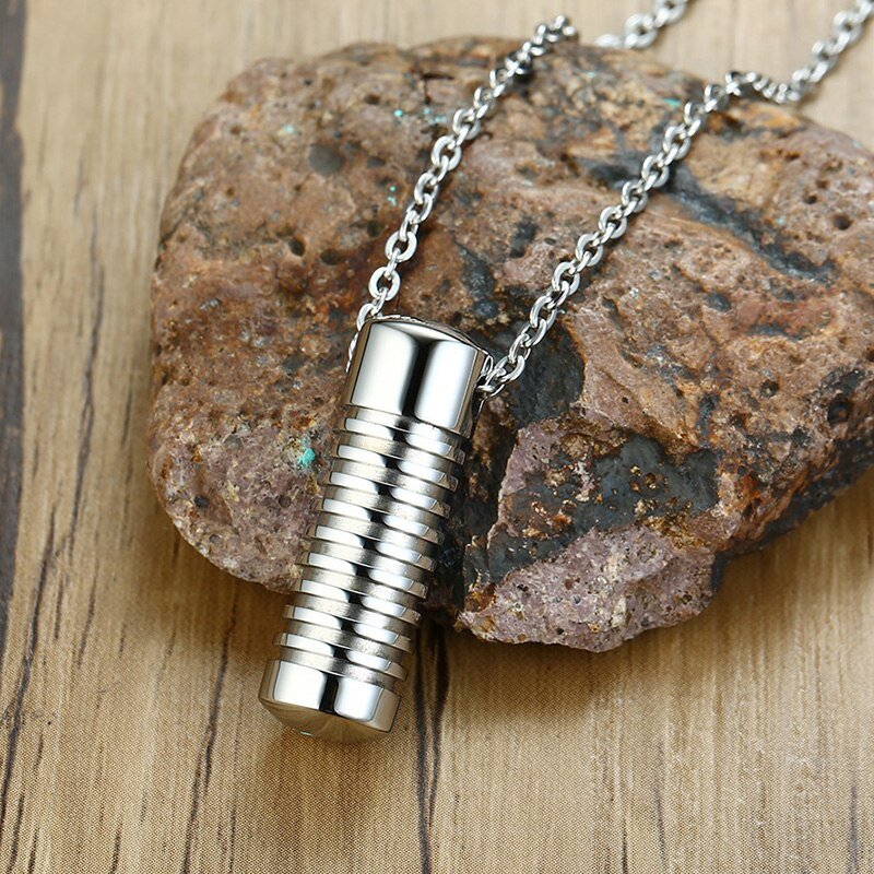 Men's Stainless Steel Cylinder Ashes Memorial Urn Necklace - Cherished Harbor Gifts