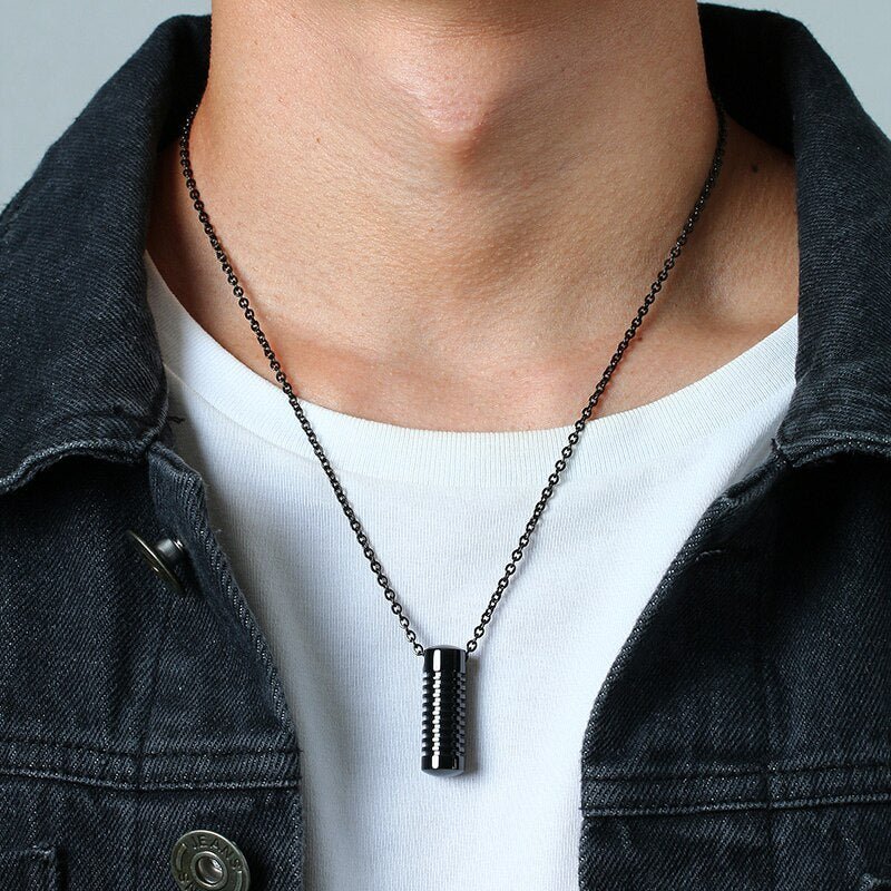 Men's Stainless Steel Cylinder Ashes Memorial Urn Necklace - Cherished Harbor Gifts