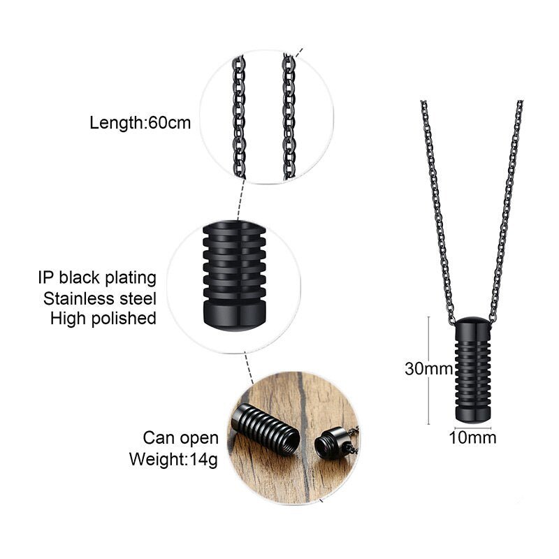 Men's Stainless Steel Cylinder Ashes Memorial Urn Necklace - Cherished Harbor Gifts