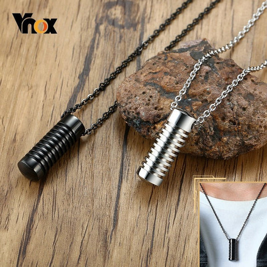 Men's Stainless Steel Cylinder Ashes Memorial Urn Necklace - Cherished Harbor Gifts