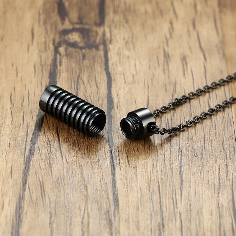 Men's Stainless Steel Cylinder Ashes Memorial Urn Necklace - Cherished Harbor Gifts