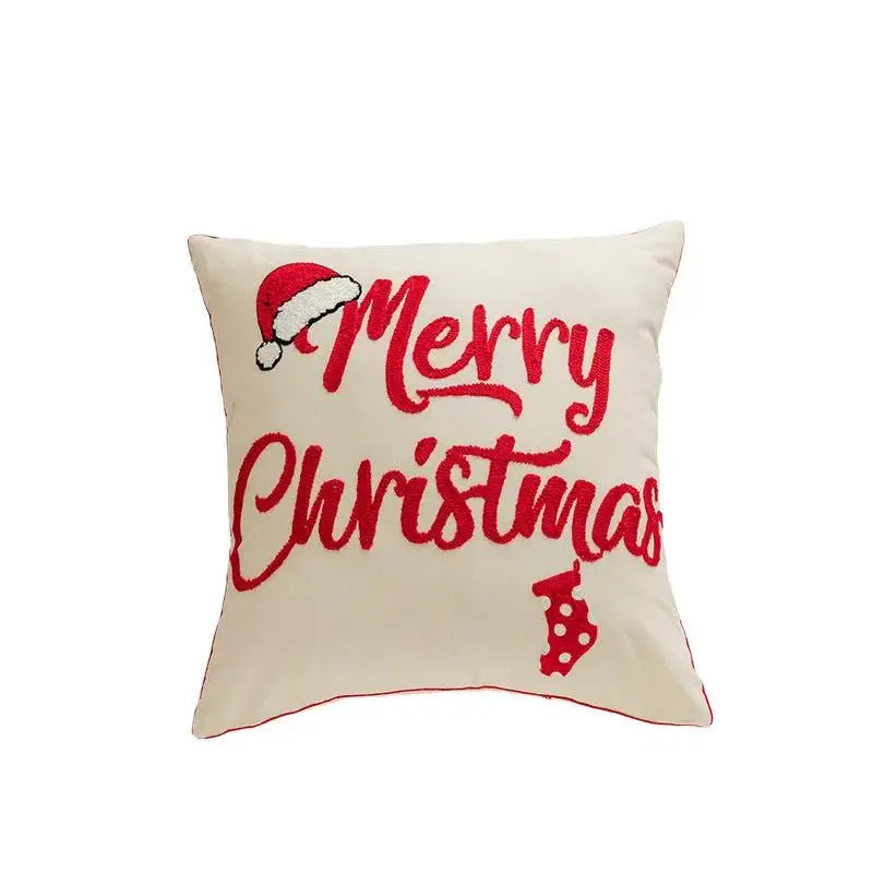 Christmas Embroidered Pillow Cover 18x18 | Santa, Reindeer & HOHOHO Holiday Cushion Cover by Cherished Harbor Gifts by EPR
