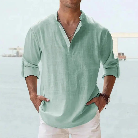 Men's Linen Casual Shirt - Relaxed Long Sleeve Pullover by TED