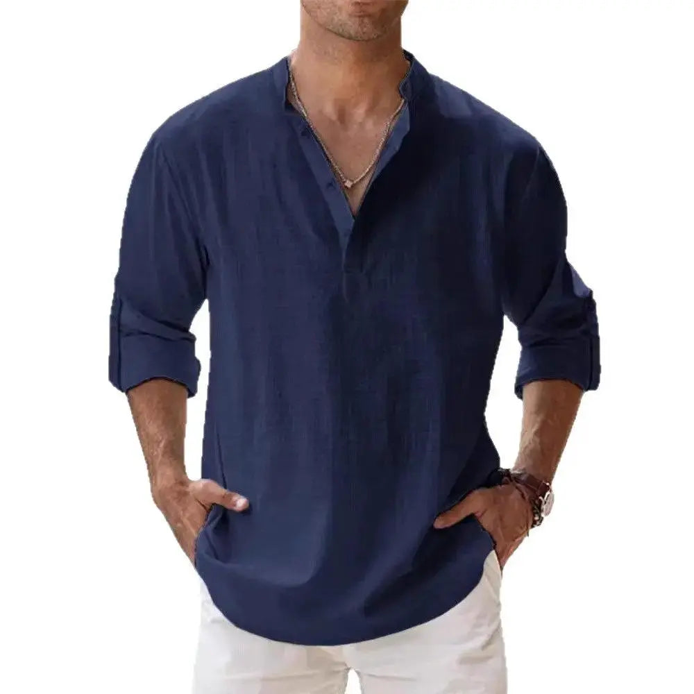 Men's Linen Casual Shirt - Relaxed Long Sleeve Pullover by TED