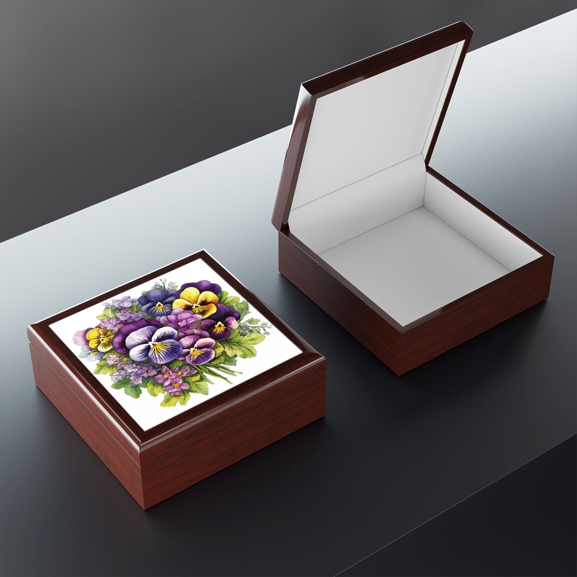 Pansy Bouquet Jewelry Box – Floral Keepsake Trinket Box - Cherished Harbor Gifts