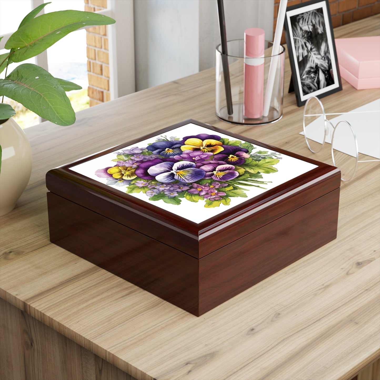 Pansy Bouquet Jewelry Box – Floral Keepsake Trinket Box - Cherished Harbor Gifts