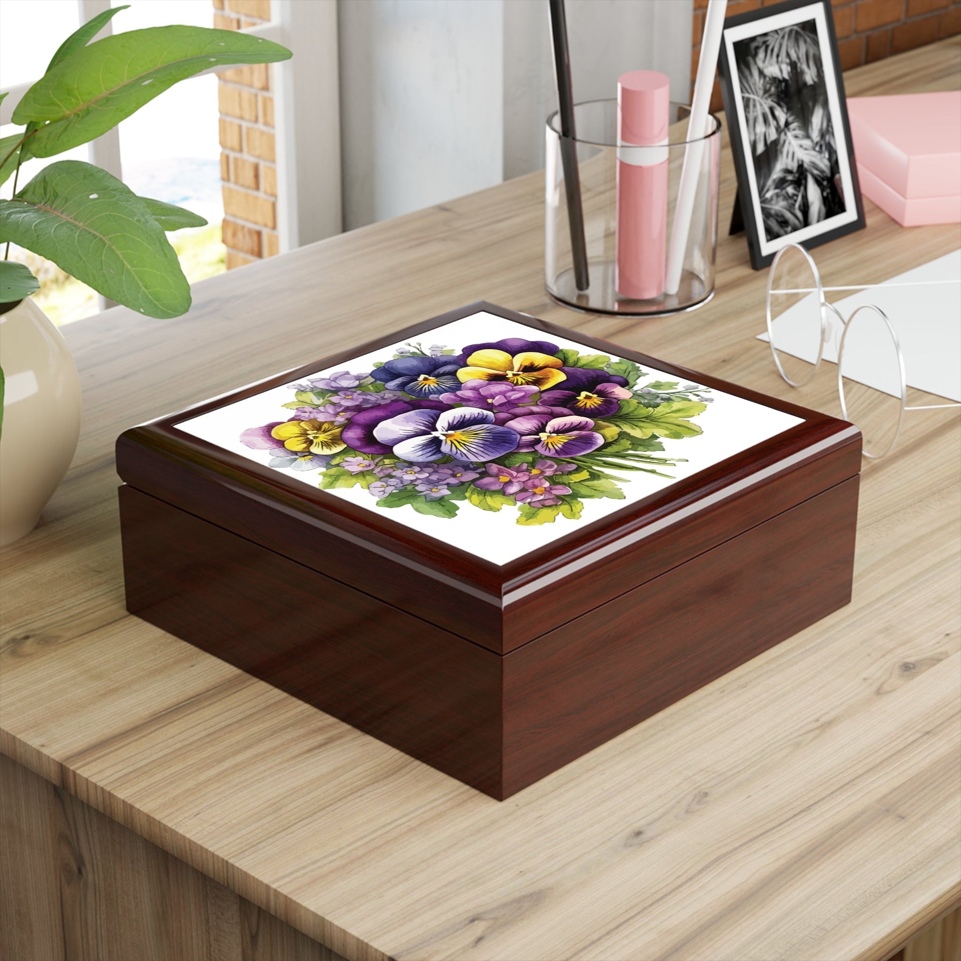 Pansy Bouquet Jewelry Box – Floral Keepsake Trinket Box - Cherished Harbor Gifts