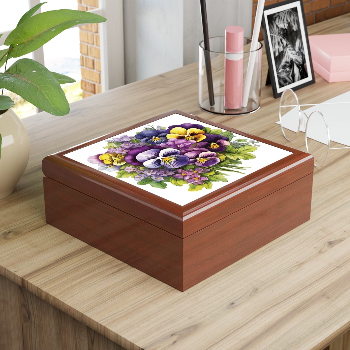 Pansy Bouquet Jewelry Box – Floral Keepsake Trinket Box - Cherished Harbor Gifts