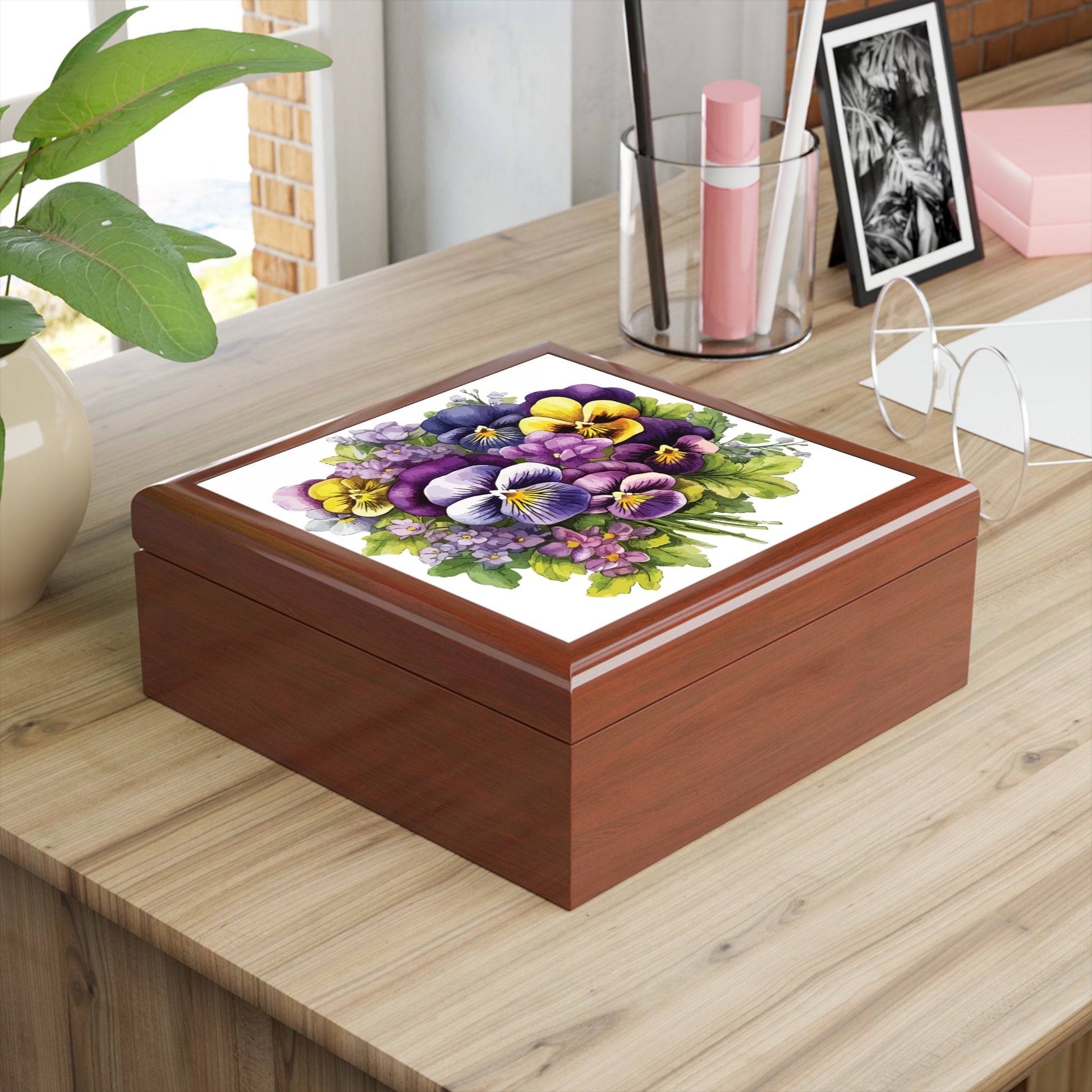 Pansy Bouquet Jewelry Box – Floral Keepsake Trinket Box - Cherished Harbor Gifts