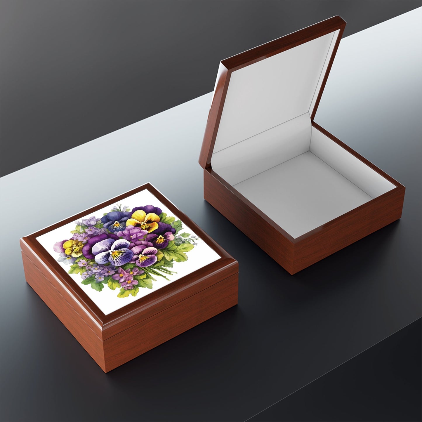Pansy Bouquet Jewelry Box – Floral Keepsake Trinket Box - Cherished Harbor Gifts