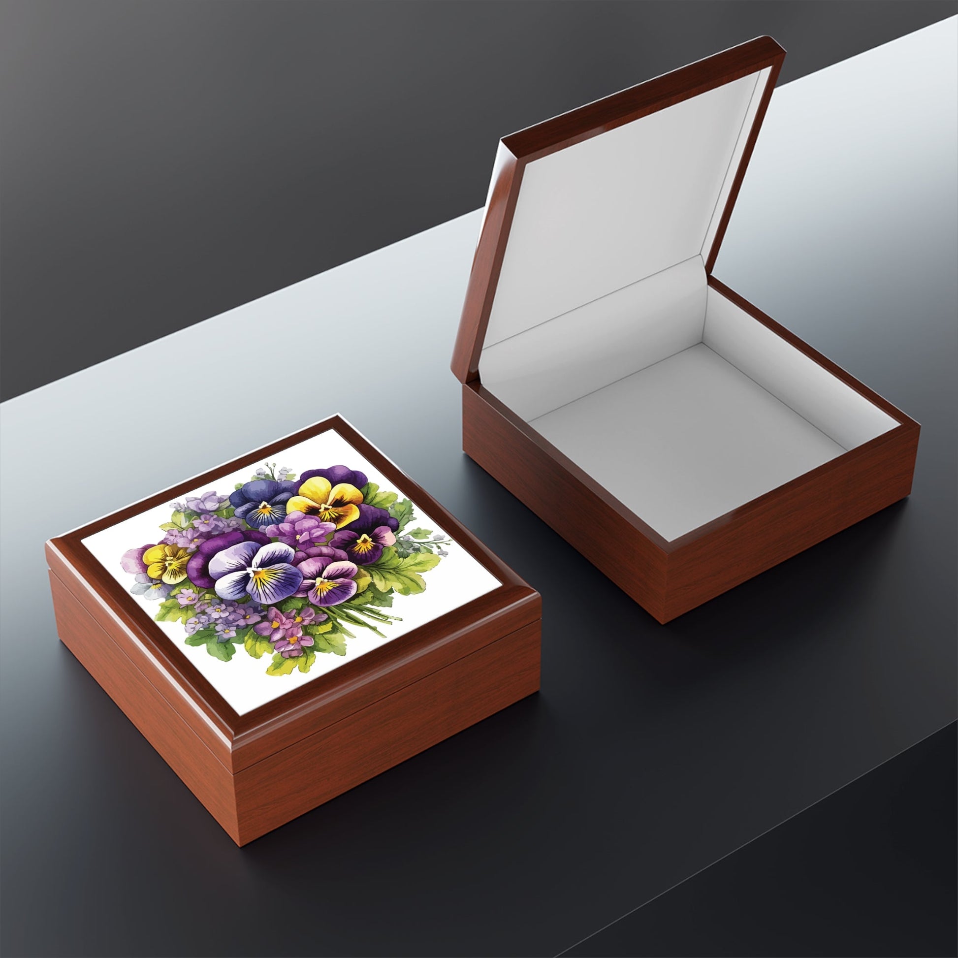 Pansy Bouquet Jewelry Box – Floral Keepsake Trinket Box - Cherished Harbor Gifts