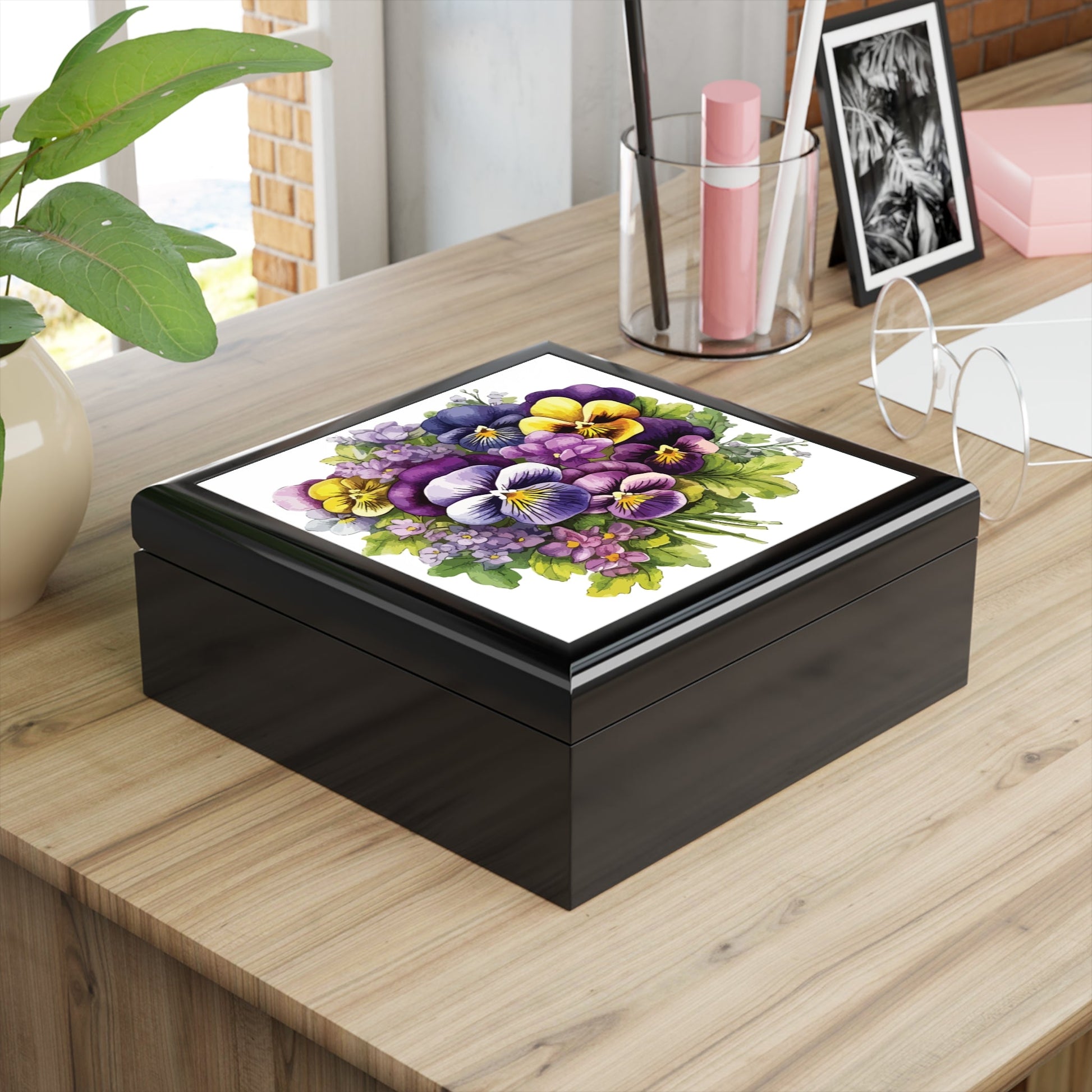 Pansy Bouquet Jewelry Box – Floral Keepsake Trinket Box - Cherished Harbor Gifts