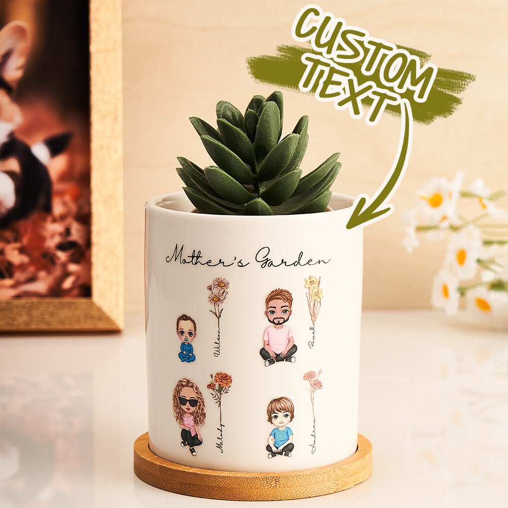Personalized Birth Flower Cartoon Ceramic Plant Pot - Cherished Harbor Gifts
