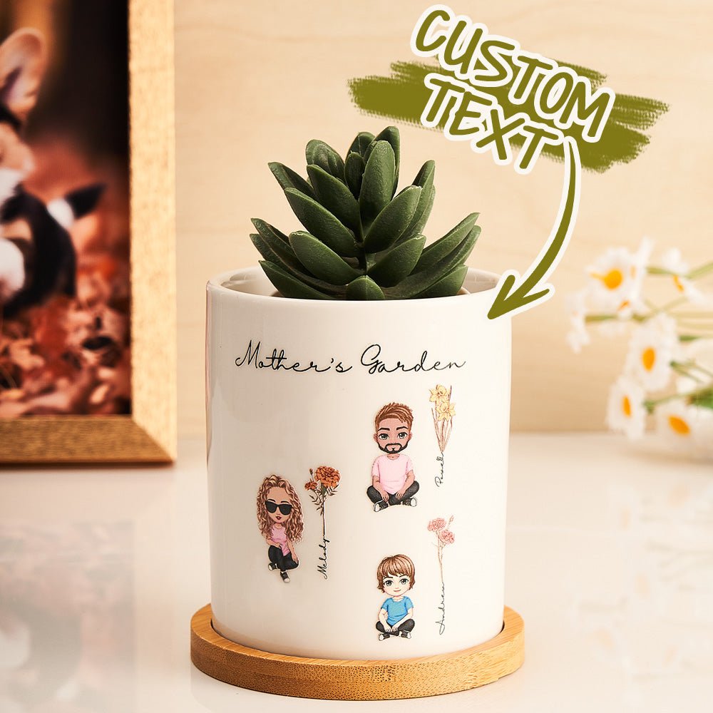 Personalized Birth Flower Cartoon Ceramic Plant Pot - Cherished Harbor Gifts
