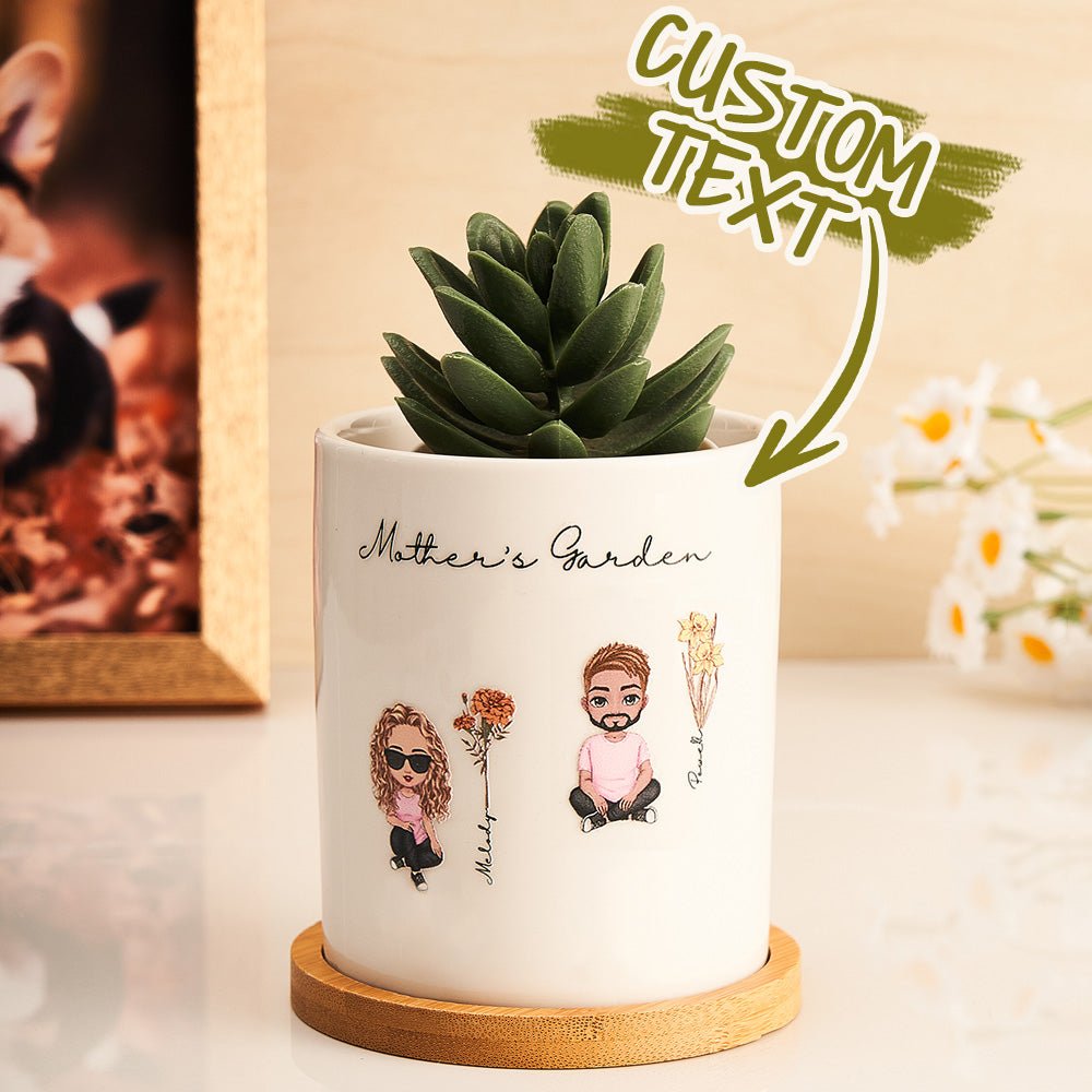 Personalized Birth Flower Cartoon Ceramic Plant Pot - Cherished Harbor Gifts