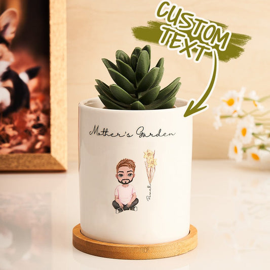 Personalized Birth Flower Cartoon Ceramic Plant Pot - Cherished Harbor Gifts