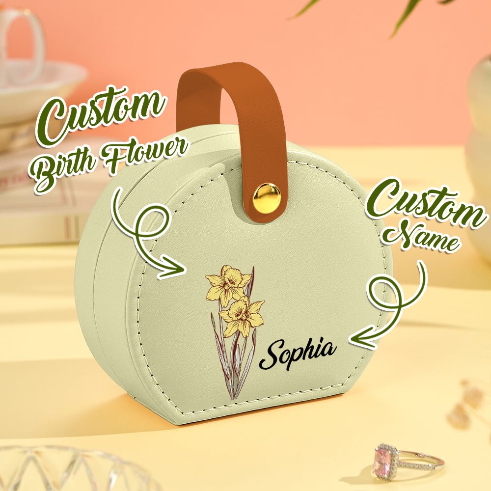 Personalized Birth Flower Leather Jewelry Box Gift - Cherished Harbor Gifts