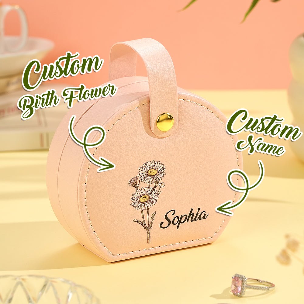 Personalized Birth Flower Leather Jewelry Box Gift - Cherished Harbor Gifts