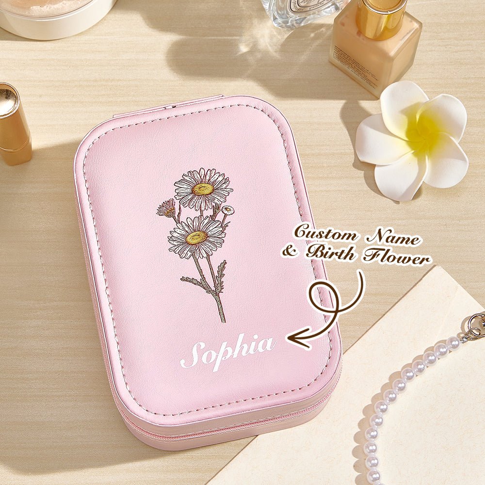 Personalized Birth Flower LED Jewelry Box with Mirror - Cherished Harbor Gifts
