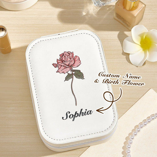 Personalized Birth Flower LED Jewelry Box with Mirror - Cherished Harbor Gifts