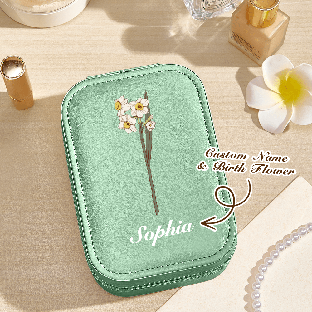 Personalized Birth Flower LED Jewelry Box with Mirror - Cherished Harbor Gifts