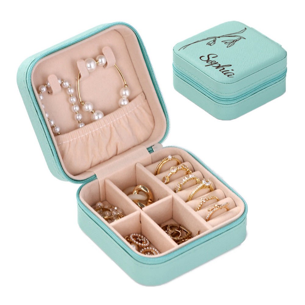 Personalized Birth Flower Travel Jewelry Box Gift - Cherished Harbor Gifts