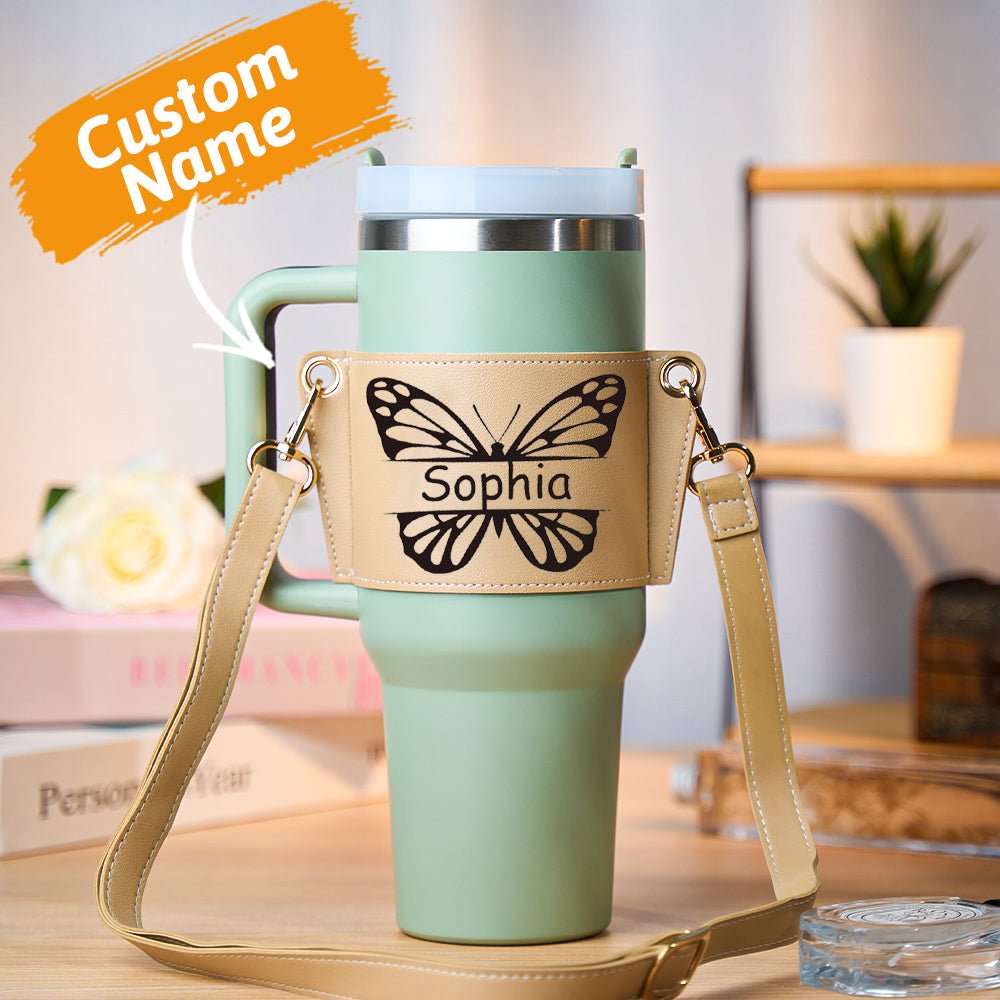 Personalized Butterfly 40oz Tumbler Carrier Bag - Cherished Harbor Gifts
