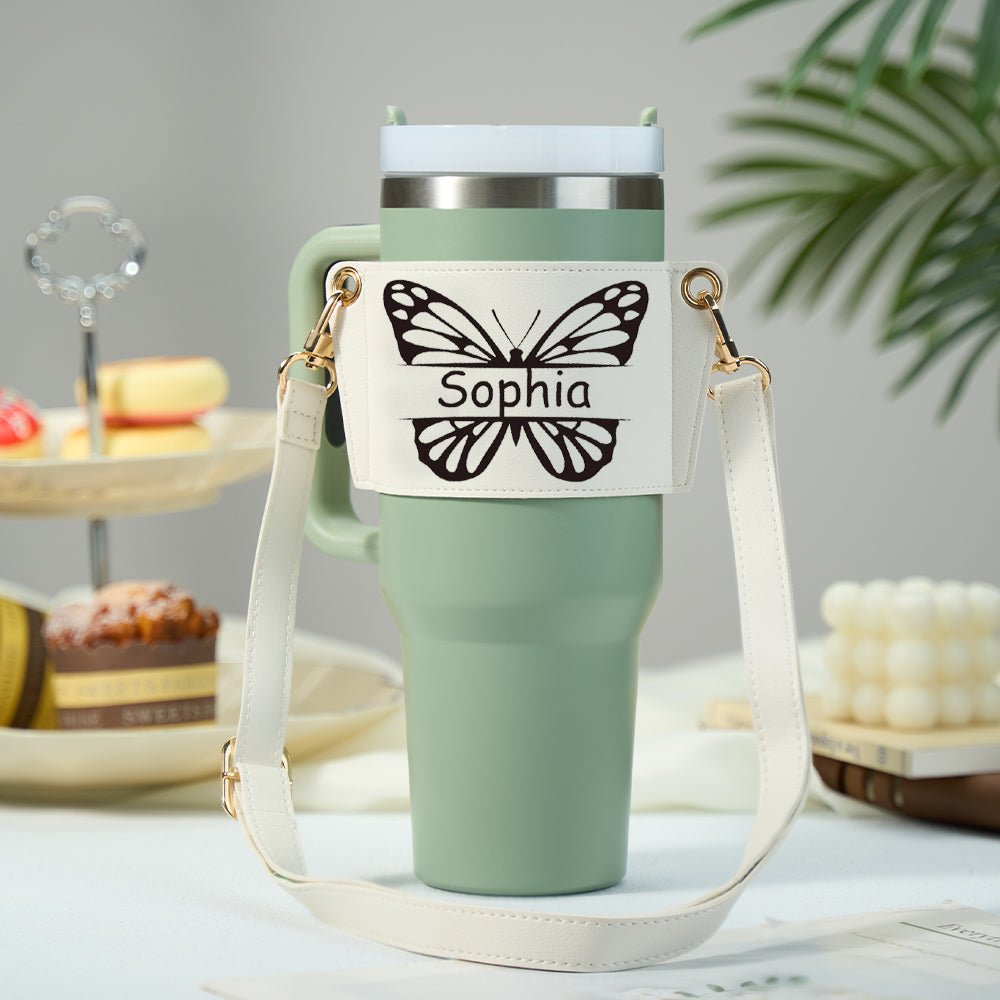 Personalized Butterfly 40oz Tumbler Carrier Bag - Cherished Harbor Gifts
