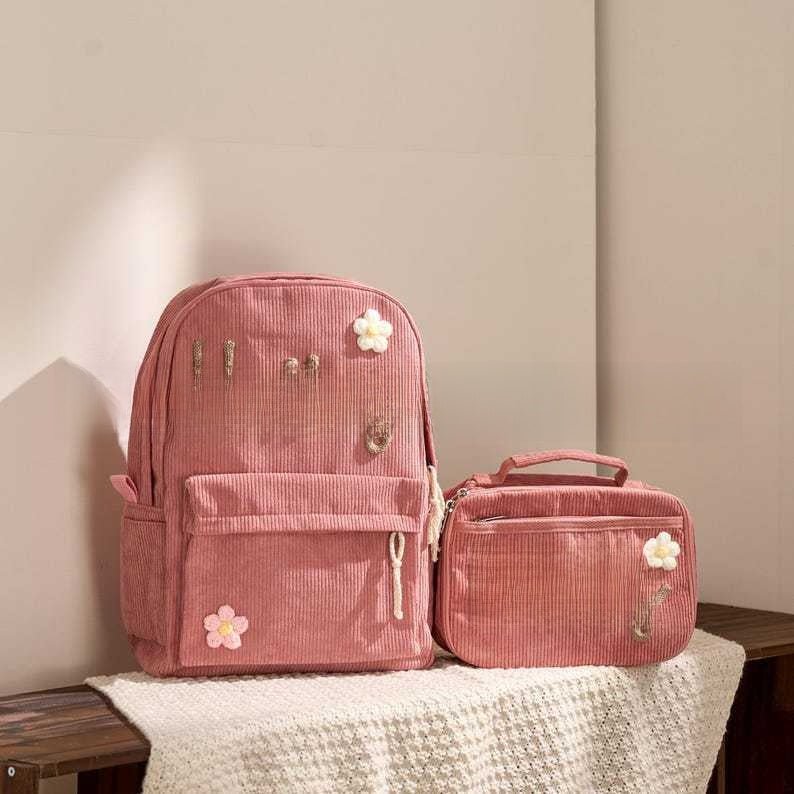Personalized Corduroy Embroidered School Backpack - Cherished Harbor Gifts