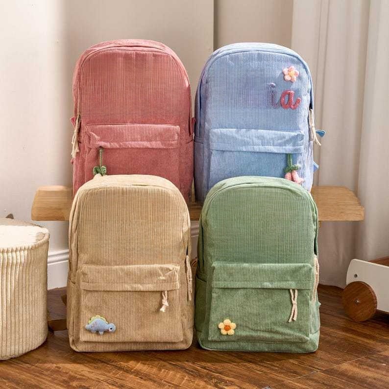 Personalized Corduroy Embroidered School Backpack - Cherished Harbor Gifts
