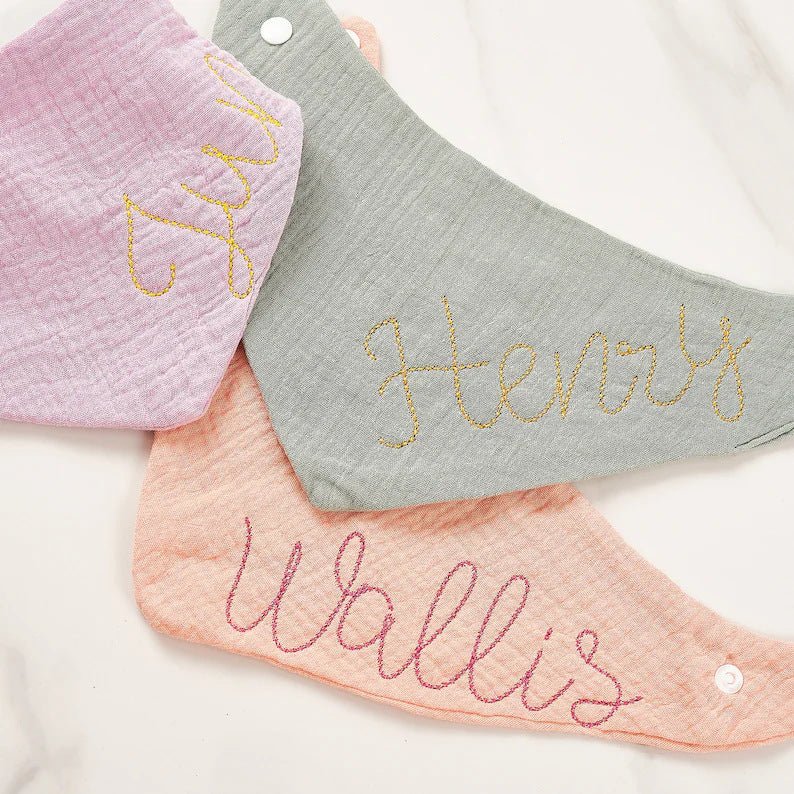 Personalized Embroidered Baby Cotton Drool Bib - Cherished Harbor Gifts