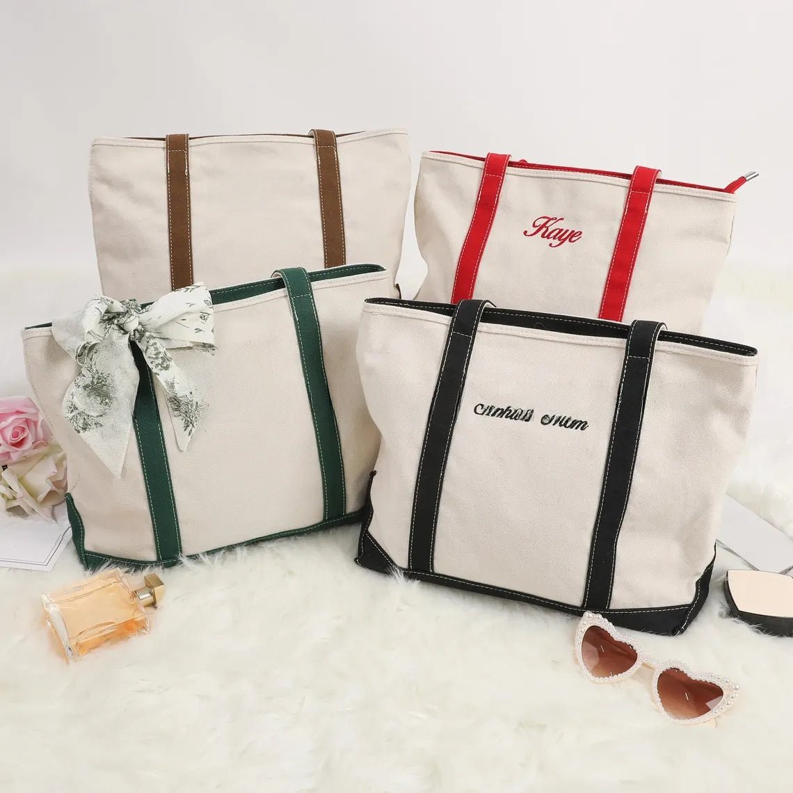 Personalized Embroidered Canvas Tote Bag - Cherished Harbor Gifts