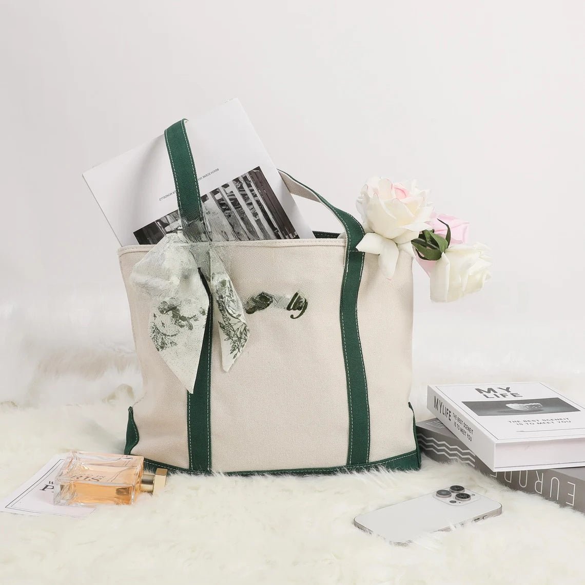 Personalized Embroidered Canvas Tote Bag - Cherished Harbor Gifts